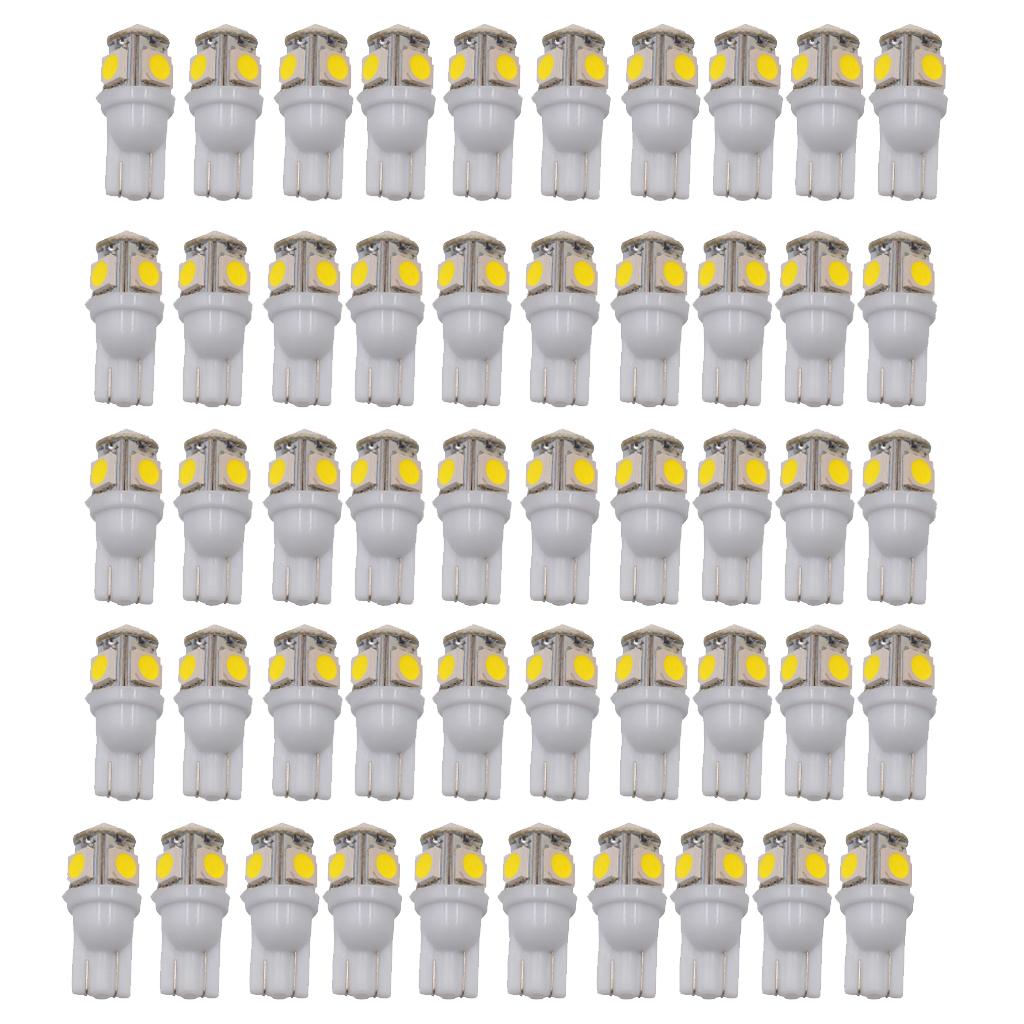 50 Pieces T10 W5W 168 194 5050 5SMD 6000K White LED Light Bulbs