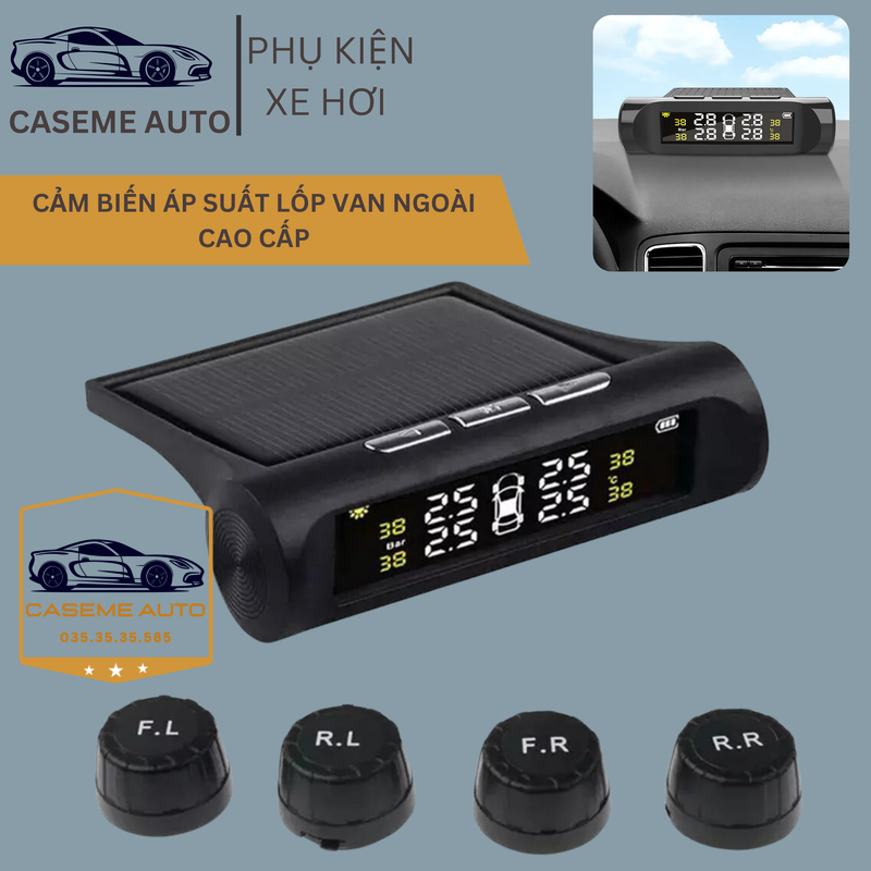 Cảm Biến Áp Suất Lốp TPMS Van Ngoài Có Cảnh Báo Giọng Nói Tiếng Việt - Năng Lượng Mặt Trời, Không Dây, Màn Hình LCD - Hàng Chính Hãng