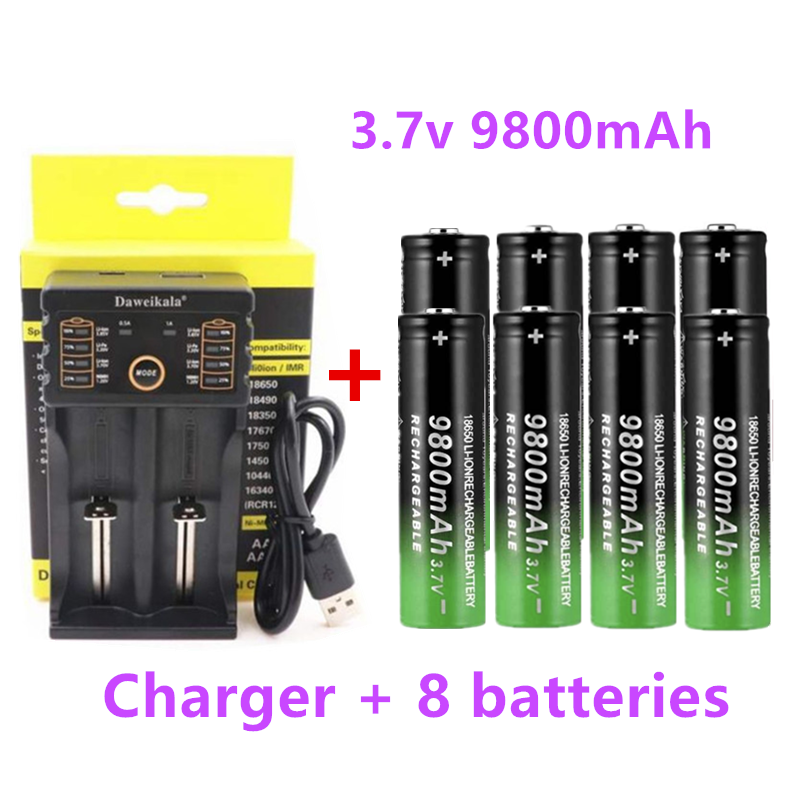 2022 New18650 Pin Chất Lượng Cao 9800MAh 3.7V 18650 Li-ion Pin Sạc Cho Đèn Pin Đèn Pin + Sạc Điện Áp Danh Định: 3.7V