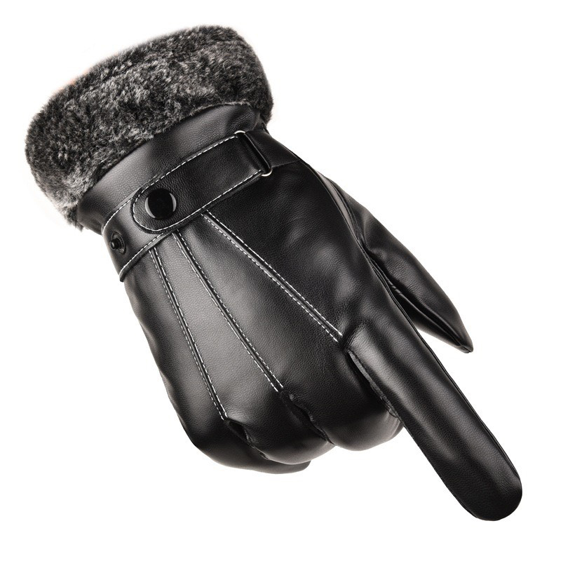 Găng tay nam mù đông giữu ấm chống nước cảm ứng điện thoại phối cổ lông lịch lãm mẫu GT223