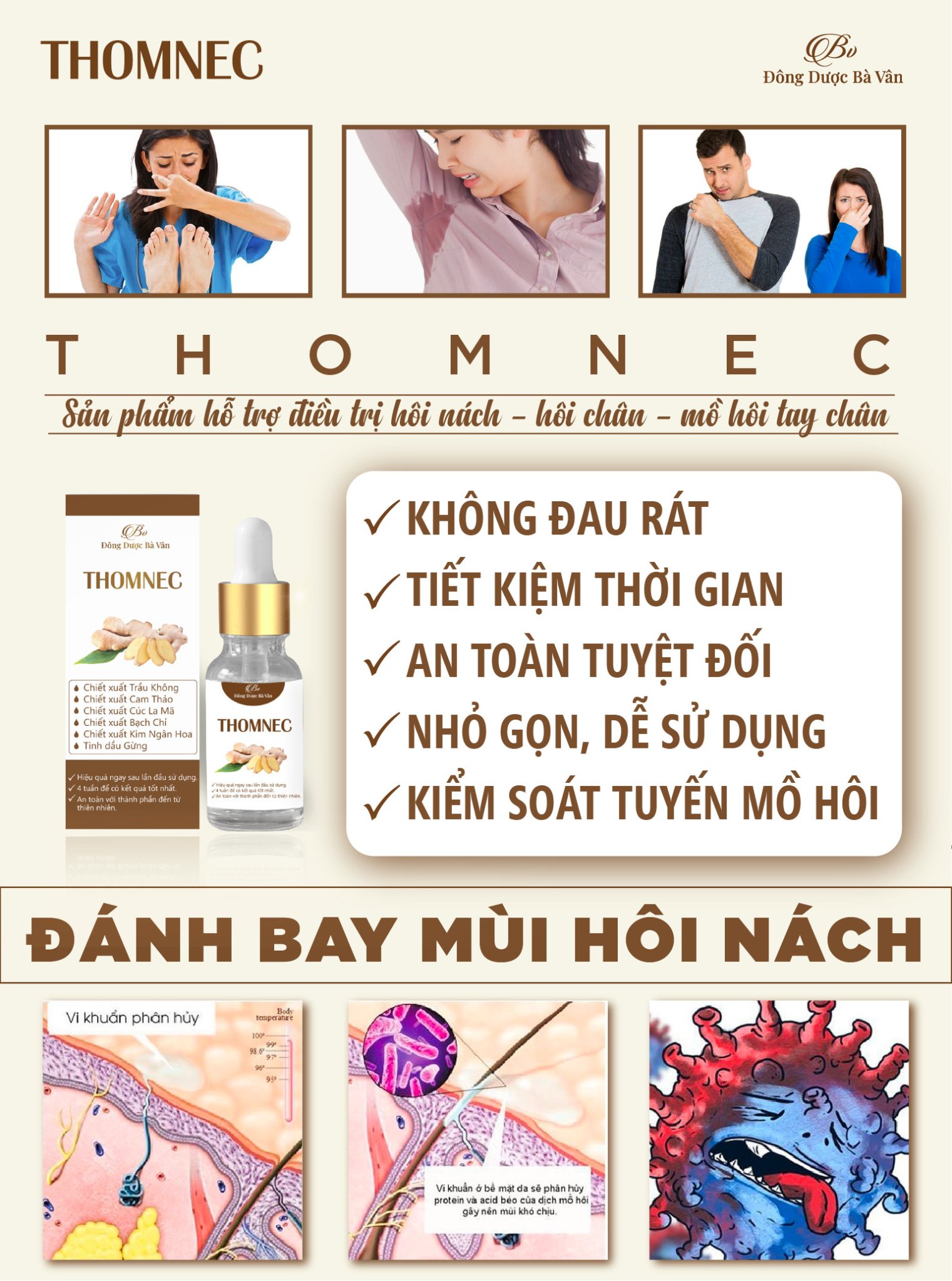 THOMNEC - Khử Mùi Hôi Nách, Hôi Chân , Mồ Hôi Tay - Sản phẩm của đông dược Bà Vân