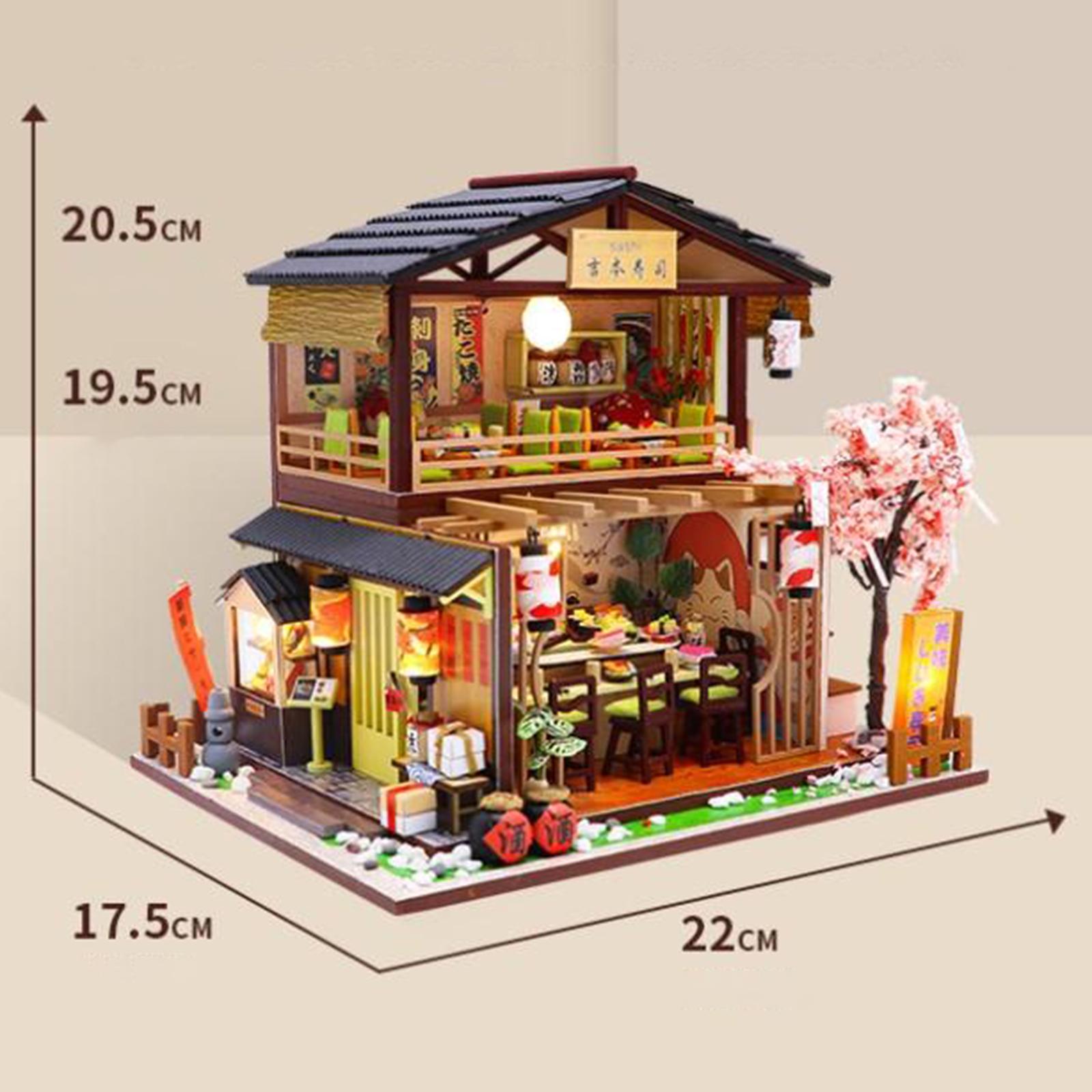 DIY Miniature Dollhouse Kit with Furniture & LED Light Warm Sushi Shop Gifts