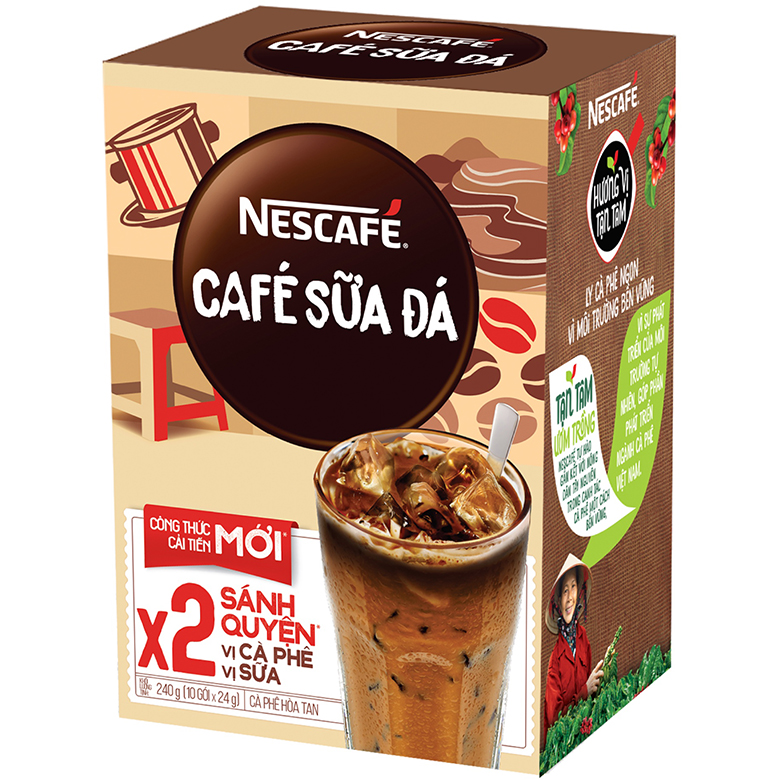 Combo 2 hộp cà phê hòa tan Nescafé cà phê sữa đá (Hộp 10 gói x 24g) - [Tặng 1 bình Inochi]