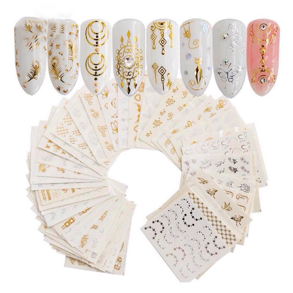 Bộ 10 tấm Sticker 3D dán móng nghệ thuật Nail art (20-24 hình/tấm mẫu ngẫu nhiên)