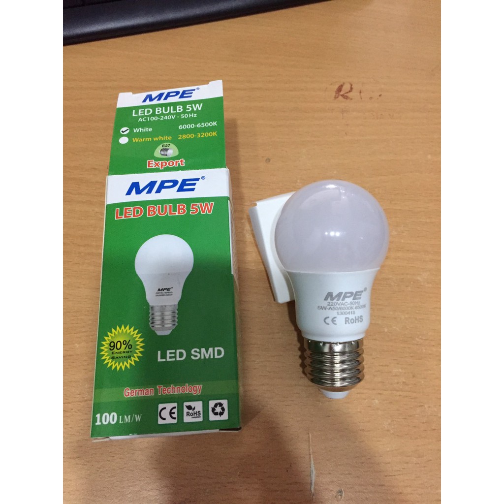 Bộ 3 Bóng Đèn LED Bulb MPE 5W 6000-6500K E27 Ø55 - Ánh sáng trắng