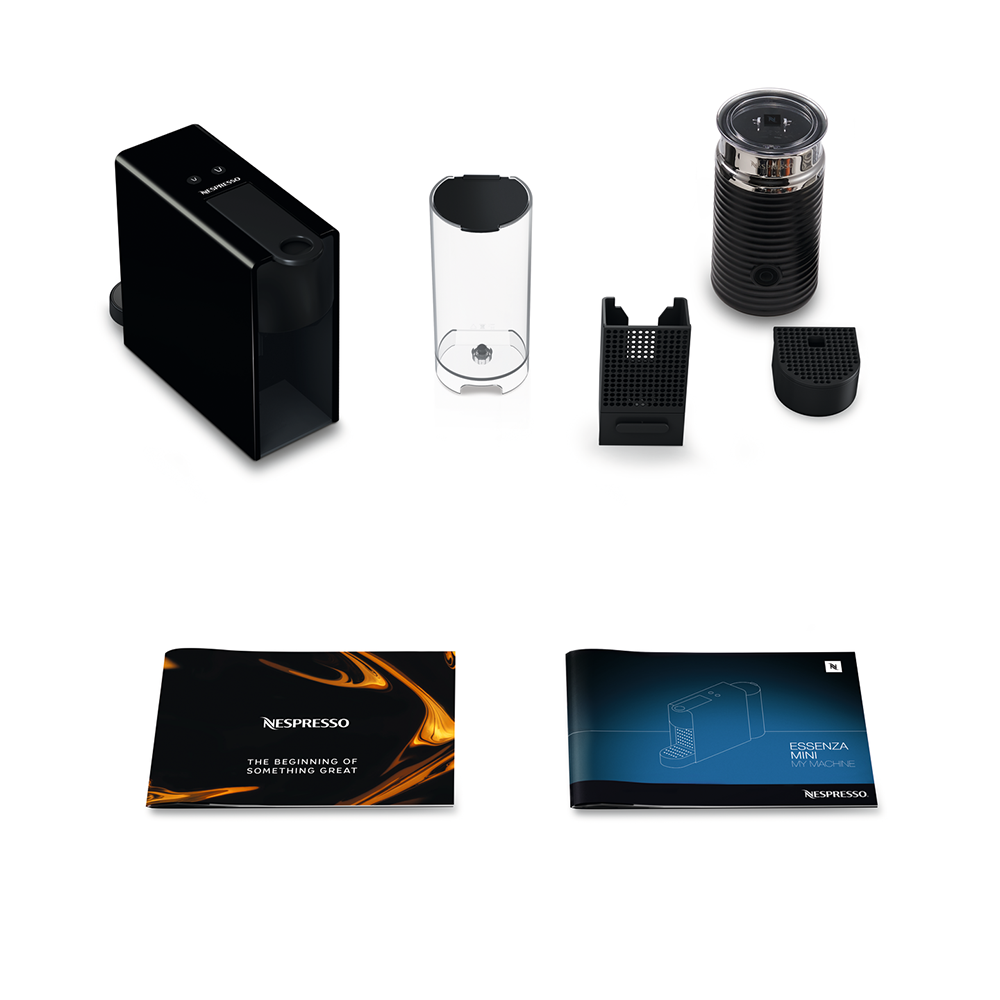 Bộ máy pha cà phê Nespresso Essenza Mini Đen &amp; máy đánh sữa Aeroccino 3 - Hàng chính hãng