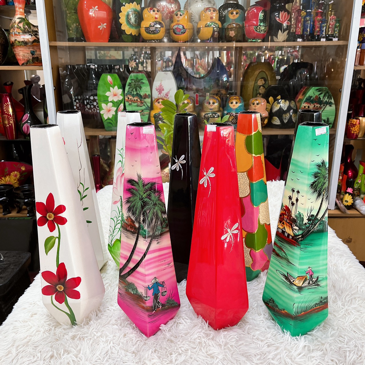 Bình hoa lục giác sơn mài hút tài lộc Thanh Bình Lê cắm hoa, trang trí , quà tặng ý nghĩa