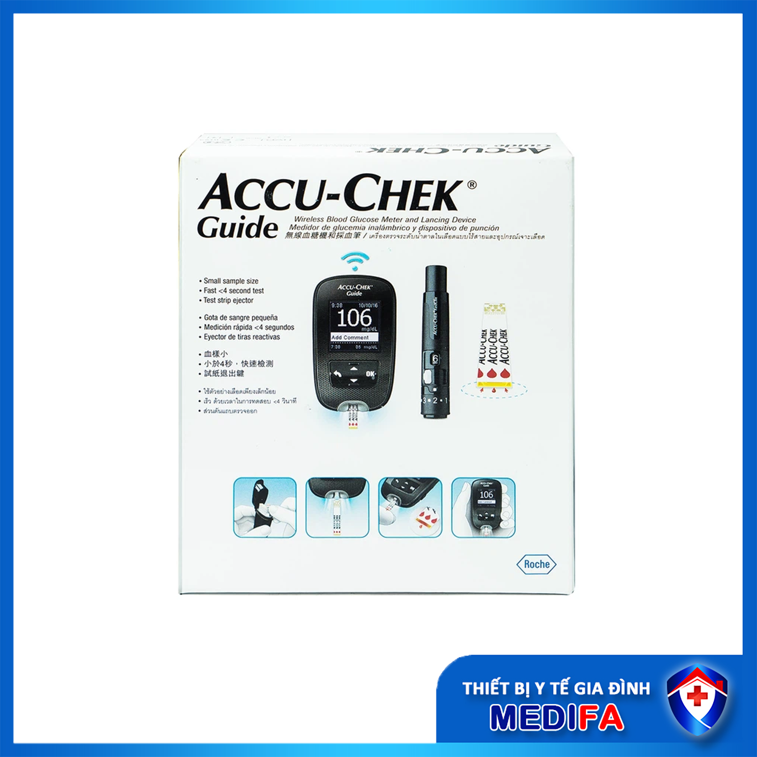 [BH Trọn Đời] Máy Đo Đường Huyết ACCU-CHEK Guide Kèm Dụng Cụ Lấy Máu FastClix &amp; Trụ 6 Kim