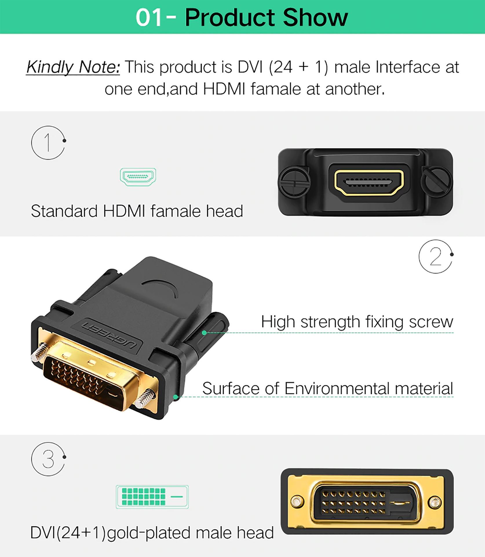 Đầu Chuyển Đổi HDMI Sang DVI 24+1 Ugreen 20124 hàng Chính Hãng