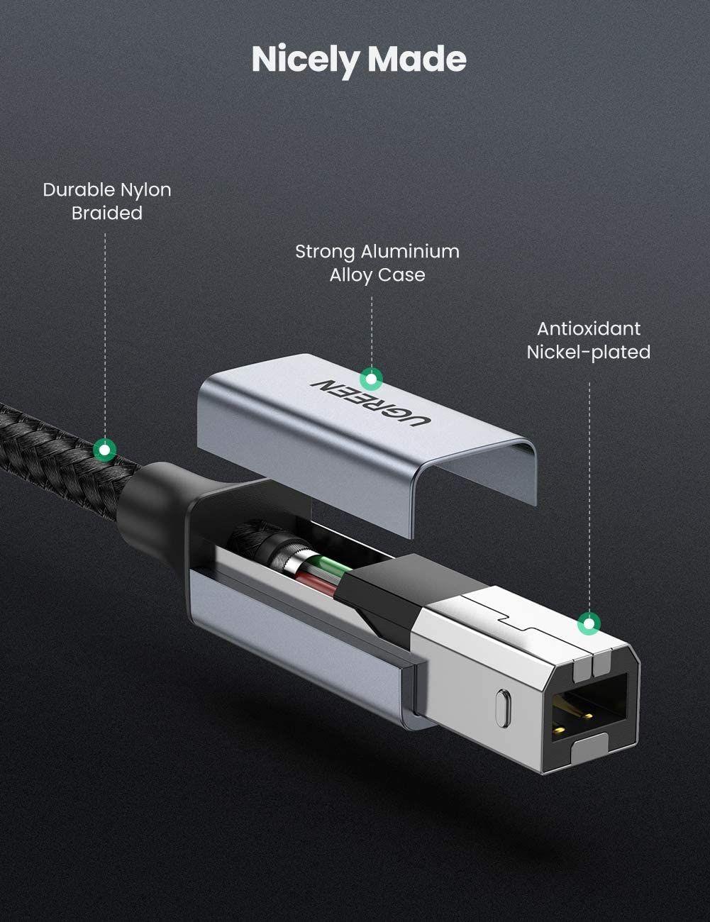 Ugreen UG80805US370TK 1M màu xám cáp USB type C ra usb B 2.0 Printer - HÀNG CHÍNH HÃNG