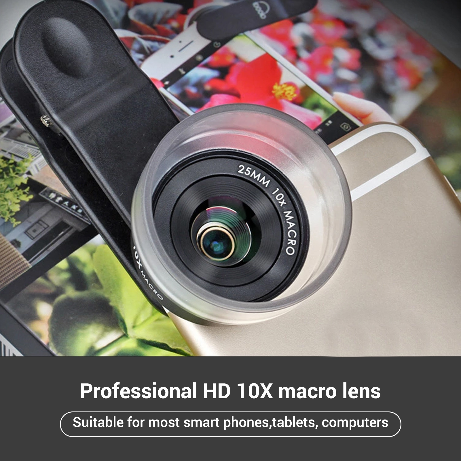 Ống kính macro chuyên nghiệp HD 25mm 10X tương thích với hầu hết các điện thoại thông minh