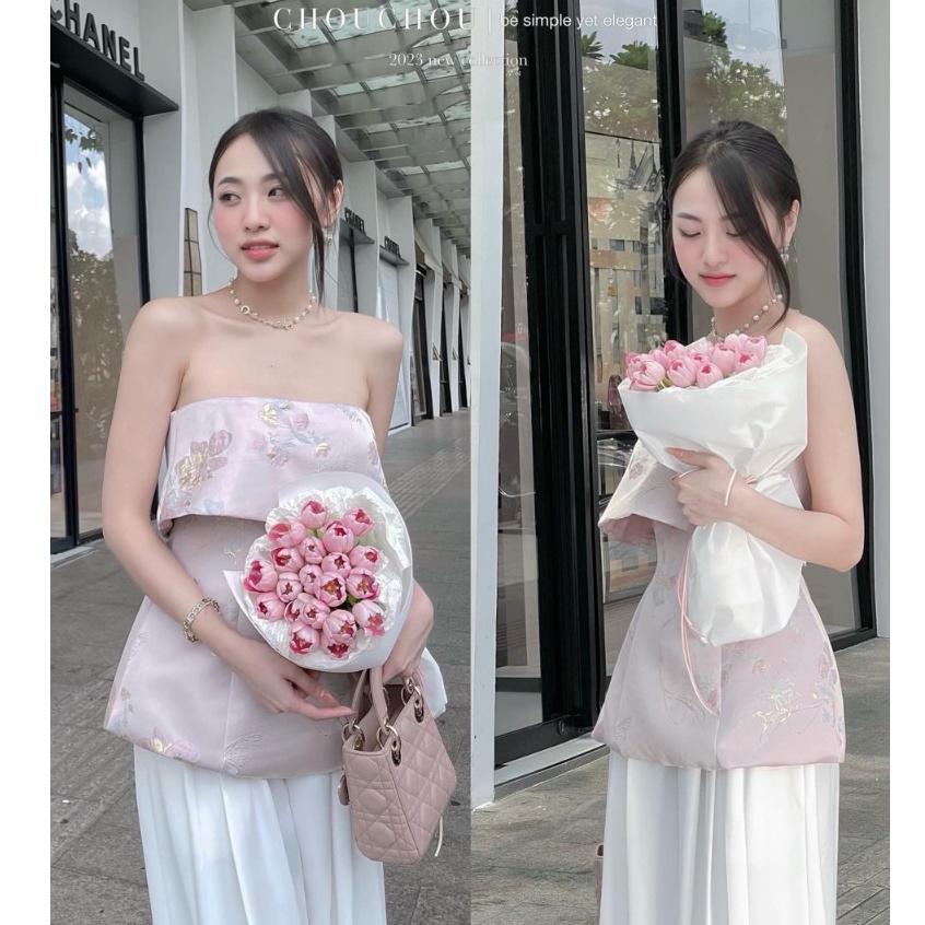 Set bộ nữ, áo quây ngực dập chìm hoa cực xinh chuẩn hàng thiết kế Trendy Clothing