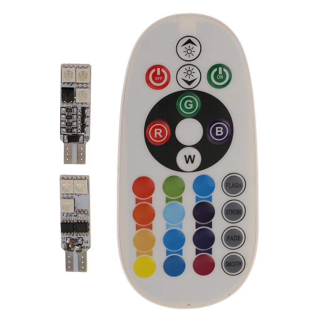 1 Pair 3-LED T10 5050 3SMD RGB Dome Car Reading Lamp Bulb & Remote Control