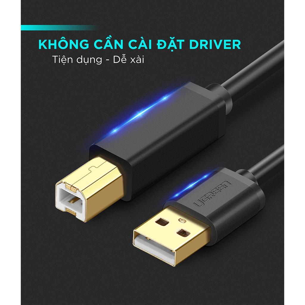 Dây máy in mạ vàng USB 2.0 chuẩn A đực sang chuẩn B đực dài 3M UGREEN US135 10351 (đen) - Hàng chính hãng