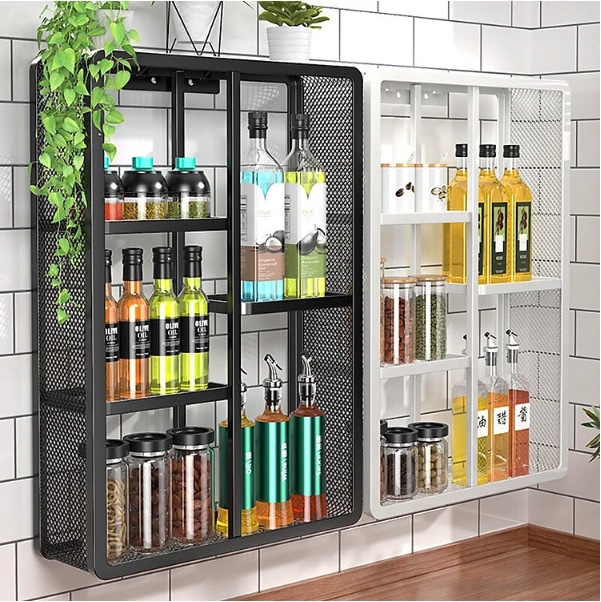 Kệ Treo Tường Để Đồ Nhà Bếp Không Cần Đục Lỗ Khoan Tường Chất Liệu Thép Carbon