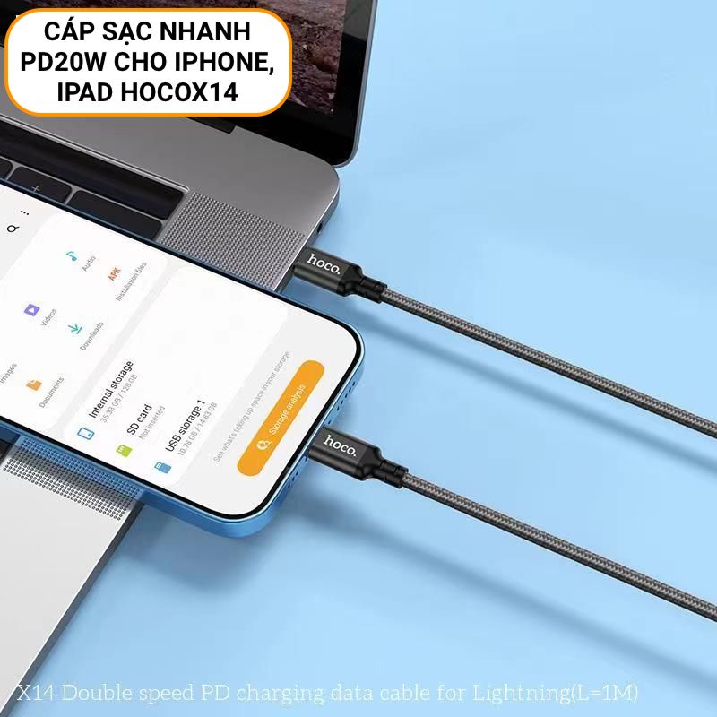 Cáp Sạc Nhanh 20W PD Cho iPhone, iPad - Dây Sạc HocoX14 1 Đầu Type-C, 1 Đầu Ra Cho iPhone 14/13/12/11 Pro/ProMax/ Mini/Plus, X/Xs/XsMax, 8/8 Plus- Siêu Nhanh Siêu Bền