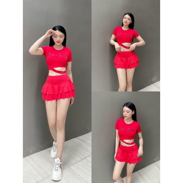 Set bộ váy 2 tầng áo croptop hiphop tập nhảy aerobic, Zumba, khiêu vũ, trang phục biểu diễn, đi bơi,đi biển nữ