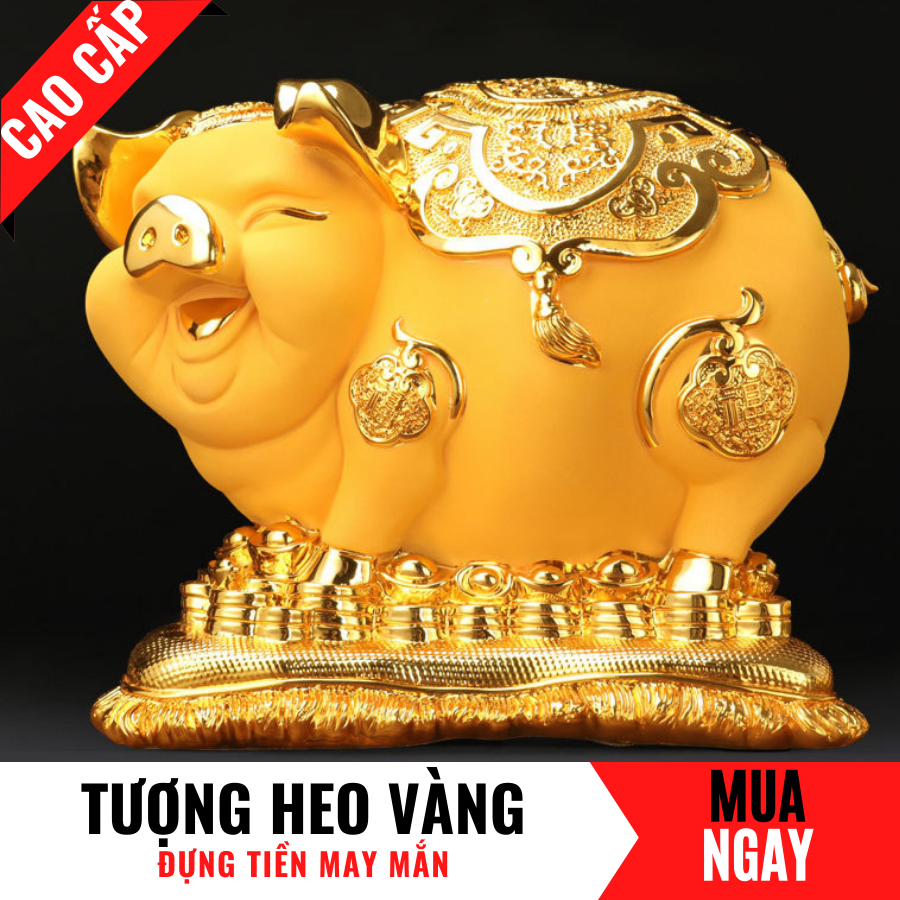 Tượng Heo Trang Trí Đựng Tiền Bằng Vàng Cát Mỹ Nghệ Cao 24cm