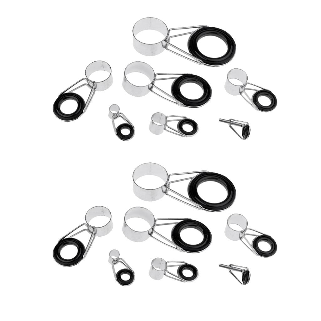 14pcs Ceramic Ring Eyes Fishing Rod Tip Guides Ring Stainless Steel Frame