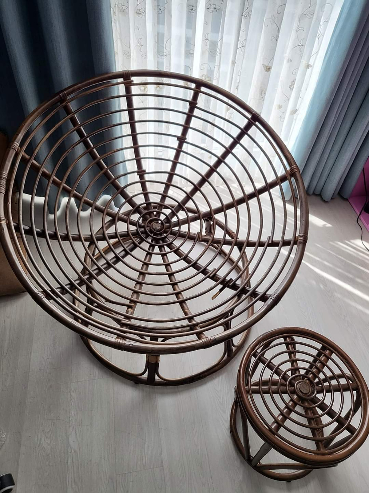 Ghế Papasan khung sắt sơn tĩnh điện, quấn nhựa giả mây, nệm nhung êm ái