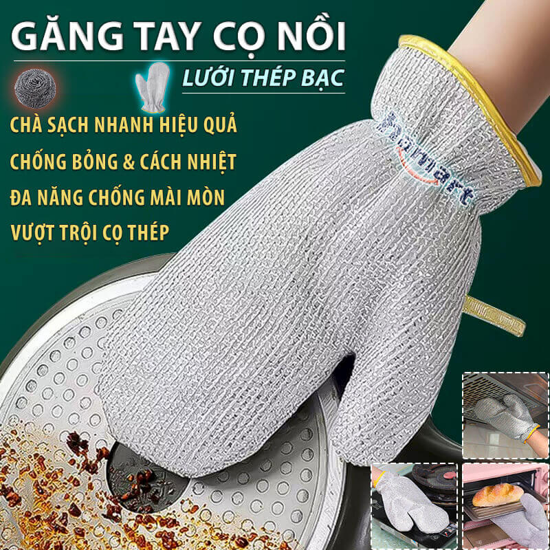 Bao Tay Lưới Thép Cọ Xoong Nồi Chảo Găng Bạc Rửa Chén Bát Mút Mềm Tạo Bọt Chà Vệ Sinh Bếp Đa Năng