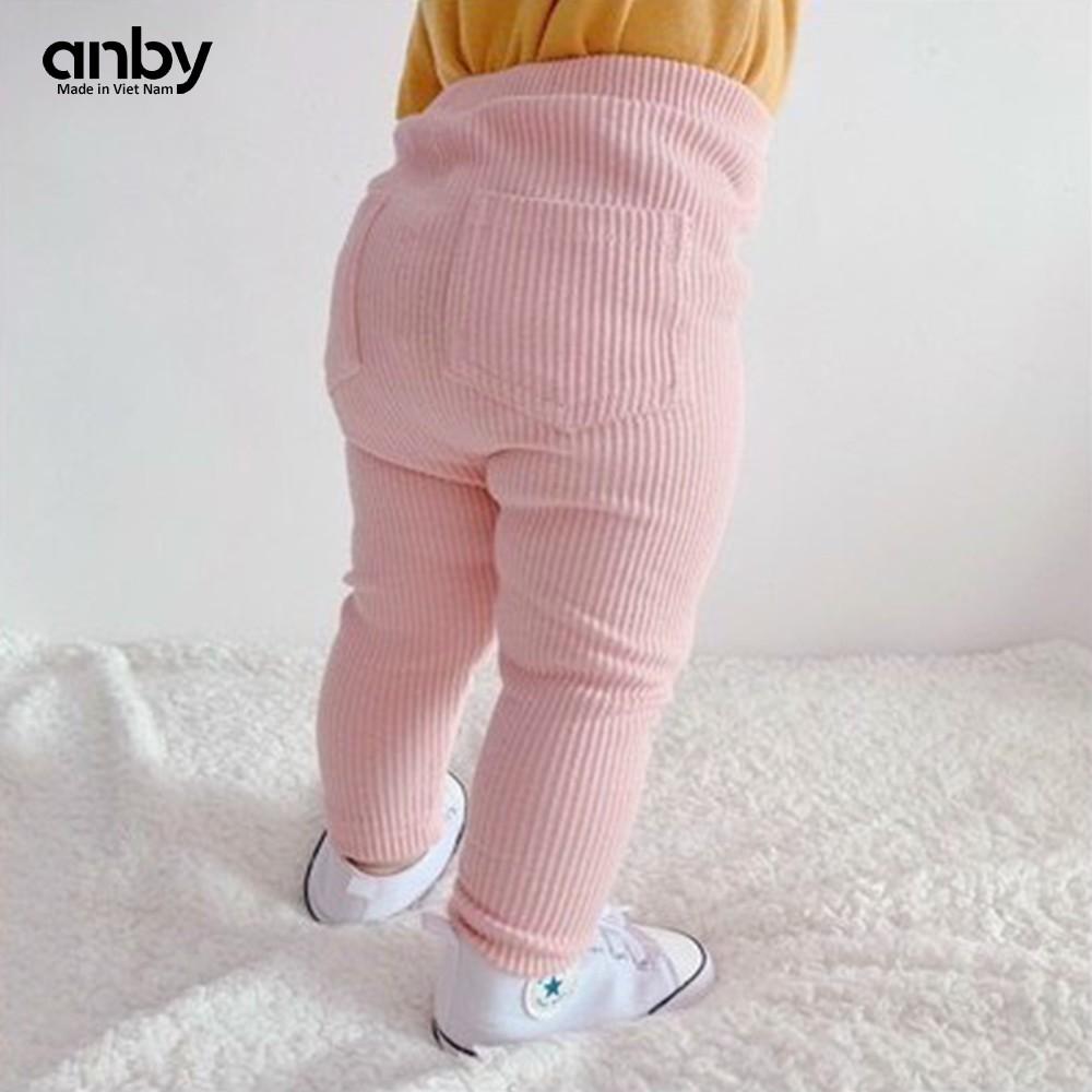 Quần legging cho bé từ 0 đến 5 tuổi ANBY thun gân len tăm đính 2 túi sau màu trơn co giãn