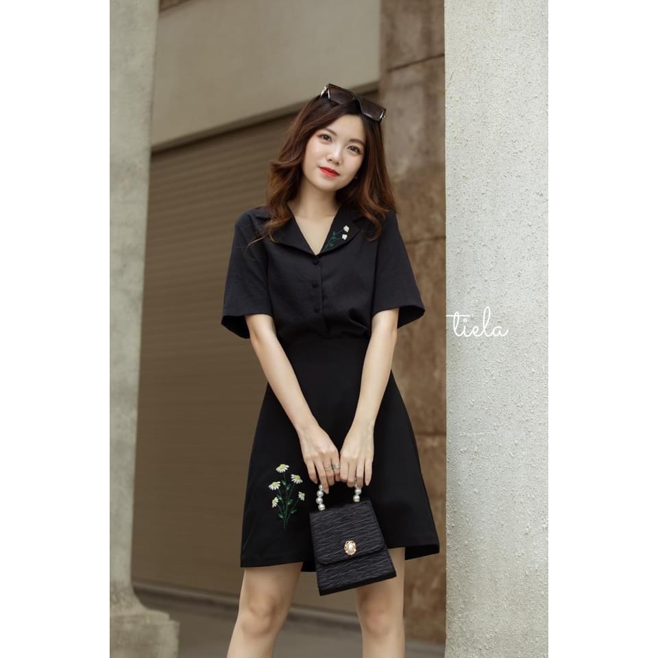 Áo sơ mi thêu hoa cúc tay ngắn TIELA - Áo sơ mi công sở Daisy Shirt