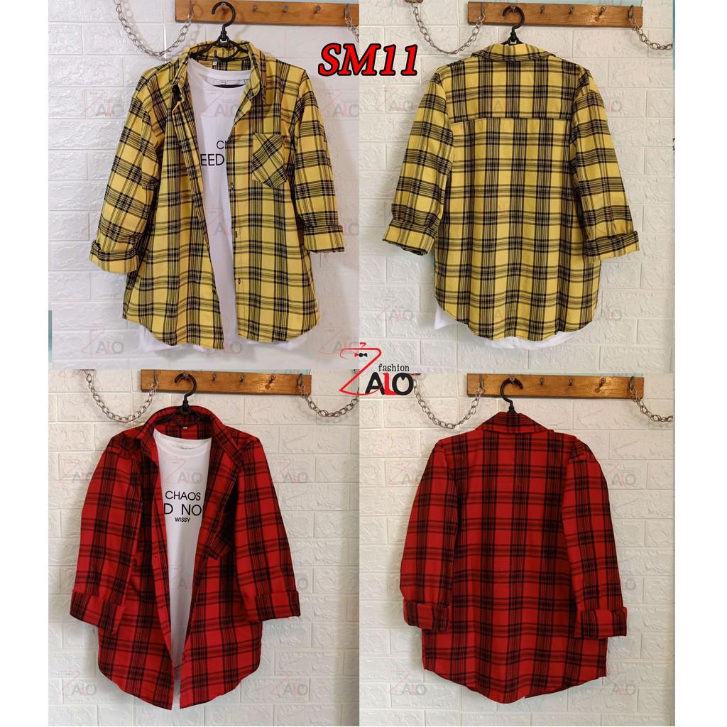 Hình ảnh Áo Sơ Mi Flannel Sơ Mi Caro Áo Khoác Nam Nữ Form Rộng Cá Tính Unisex SM11