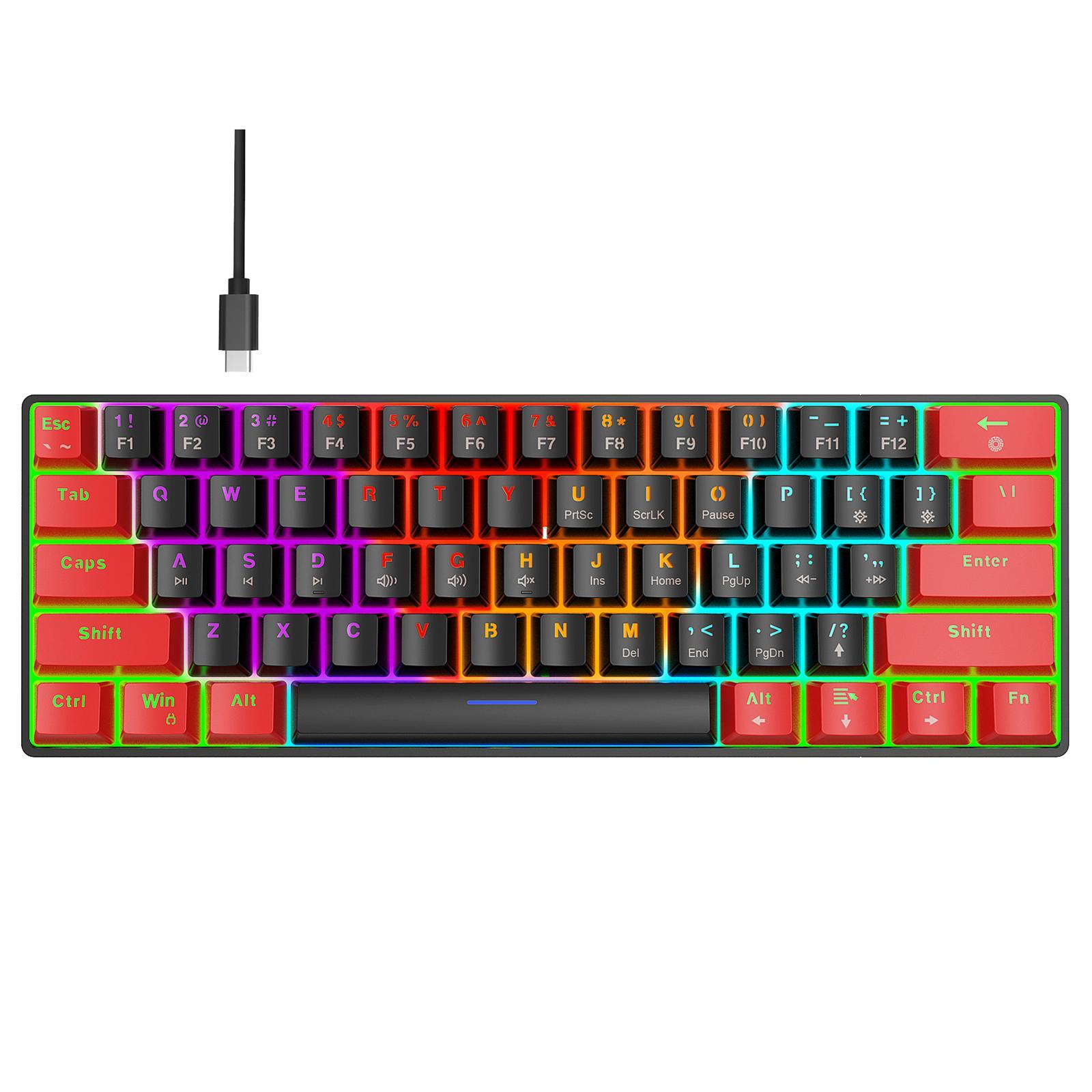 Gaming Keyboard USB Compact LED Backlit 61 Keys for Game Laptop Office