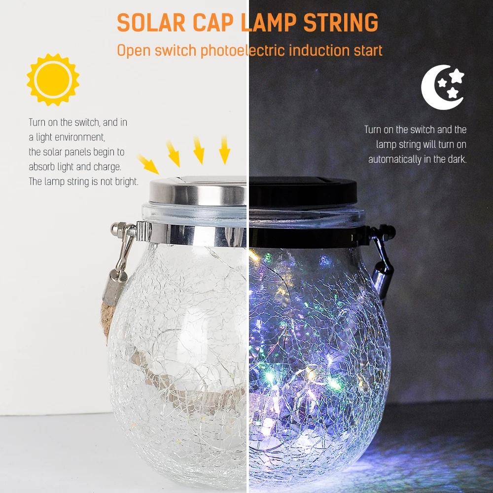 Dây Đèn LED 30 Bóng Gắn Nắp Lọ Chống Nước Sử Dụng Năng Lượng Mặt Trời Trang Trí Sân Vườn