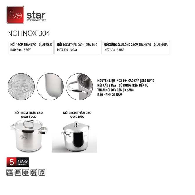 Nồi 3 đáy Inox 304 quai vuông nắp kính Fivestar Plus tặng Chó Rocky