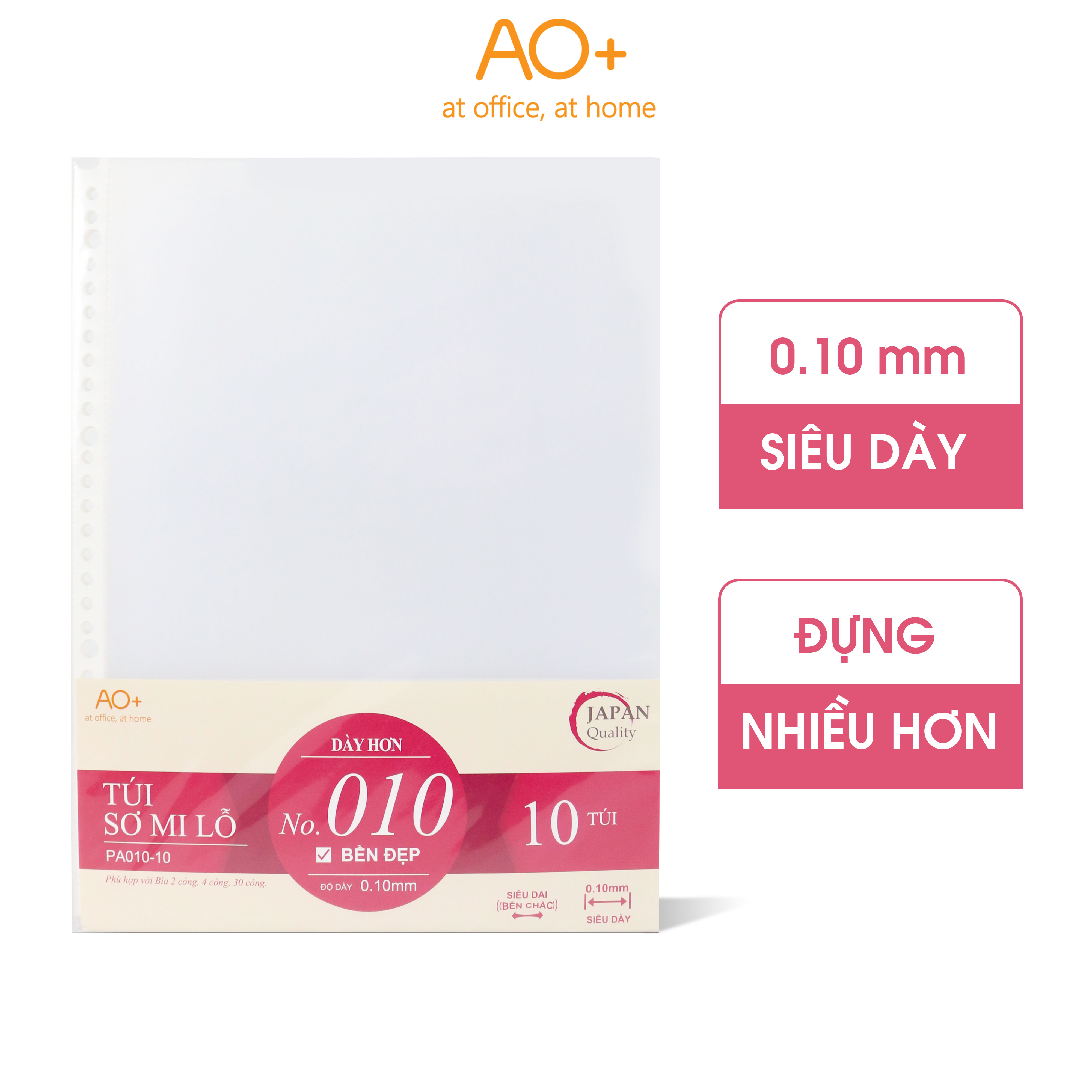 Bìa Lỗ (Túi Sơ Mi) A4, AO+, Dày 0.1 mm/ 30 lỗ (Xấp 10 Cái)