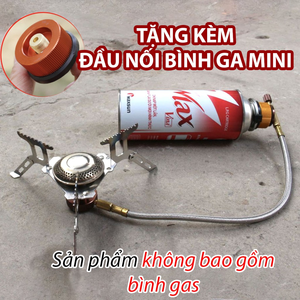 Combo bếp ga mini dã ngoại kèm Bật lửa dài  và đầu chuyển đổi nối vào bình ga mini Gelife1015