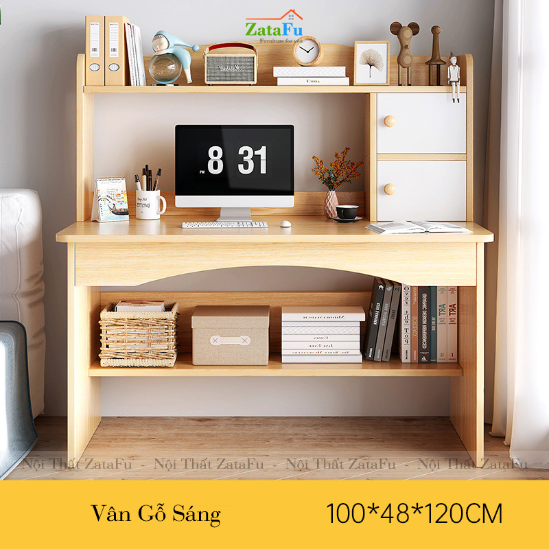 Bàn Làm Việc Gỗ Kèm Kệ Sách BLV-30