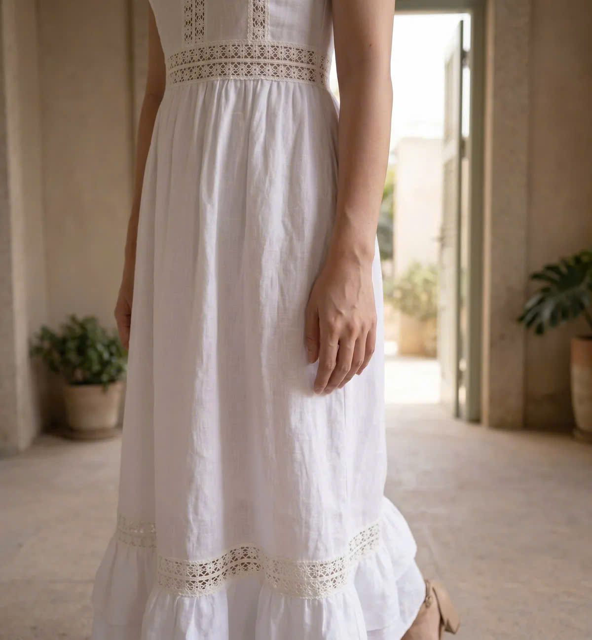 Đầm Maxi Phối Ren Linen Trắng Minh Duyên Dre237 Thời trang Hity