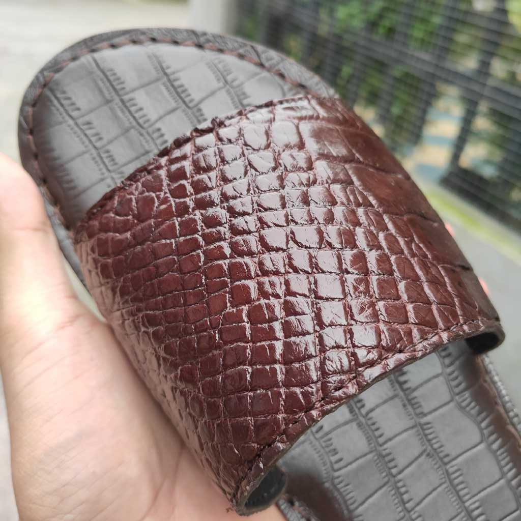 Dép ngang da bụng cá sấu đế da!
