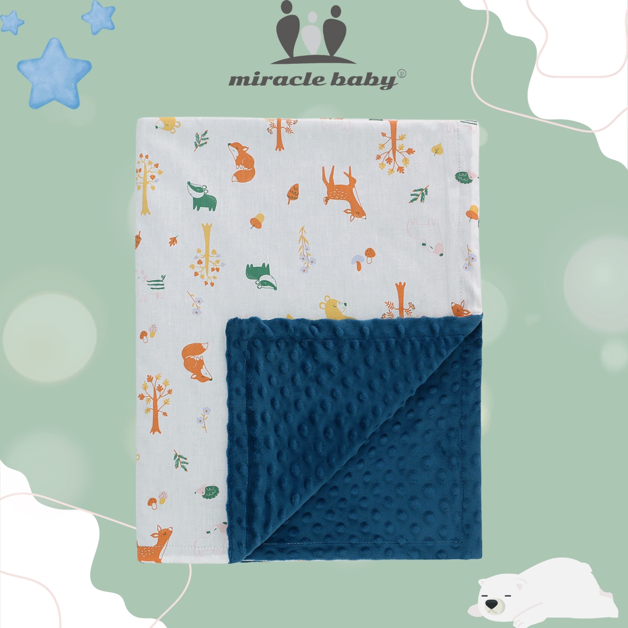 Chăn cotton 2 lớp Miraclebaby hạt đậu mềm cho bé 100*75cm chất lượng