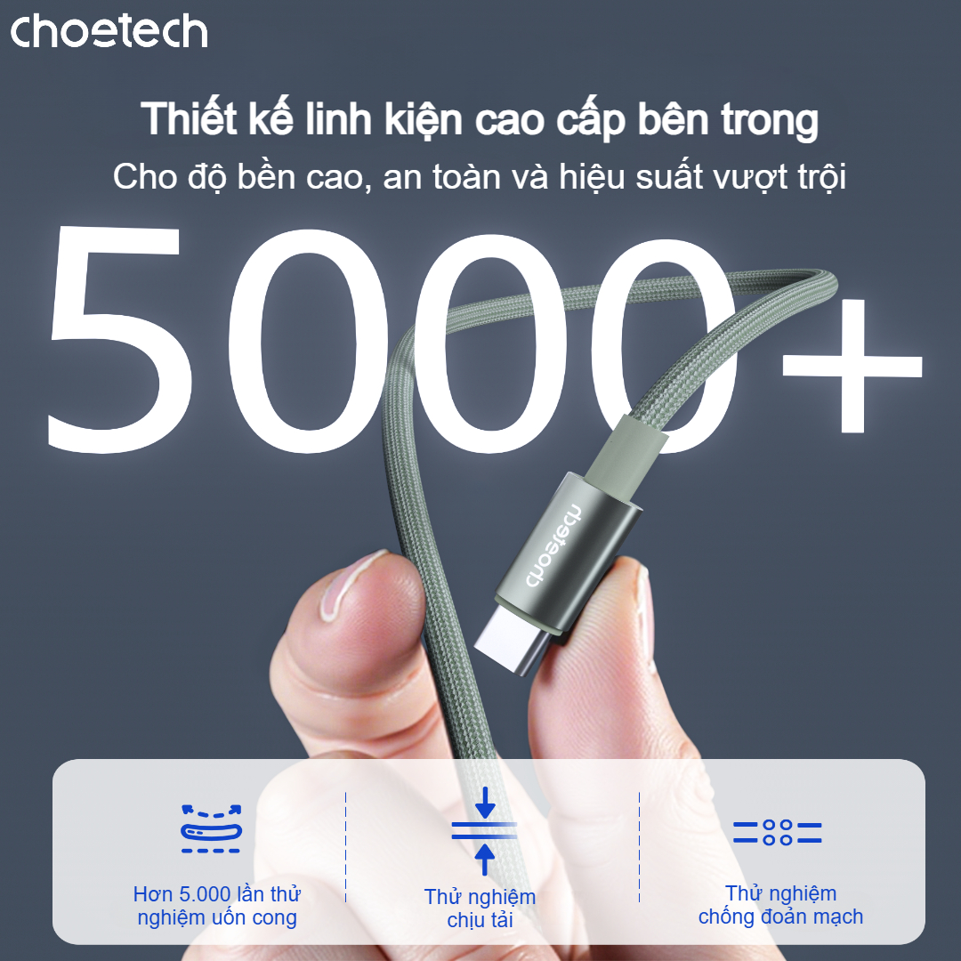 Cáp Sạc Nhanh Choetech XCC-1068 Type-C to C 60W – Màn Hình LED Hiển Thị Công Suất - Hàng chính hãng