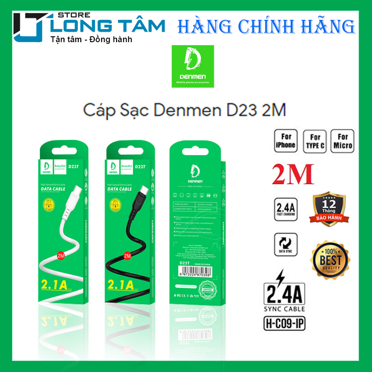 Cáp Sạc Denmen 2M D23 - Hàng Chính Hãng