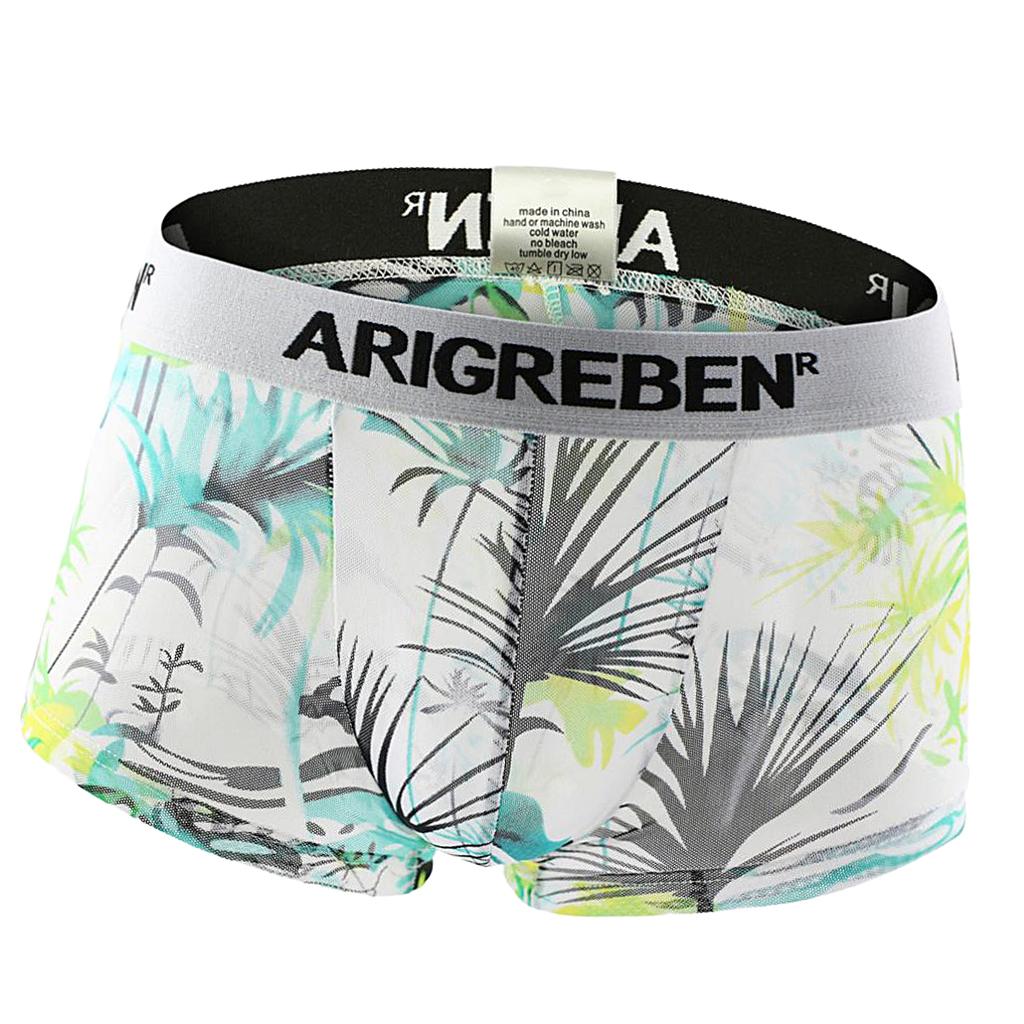 Mens Sexy Sheer Mesh Net Underwear Boxer Briefs Flower Underpants