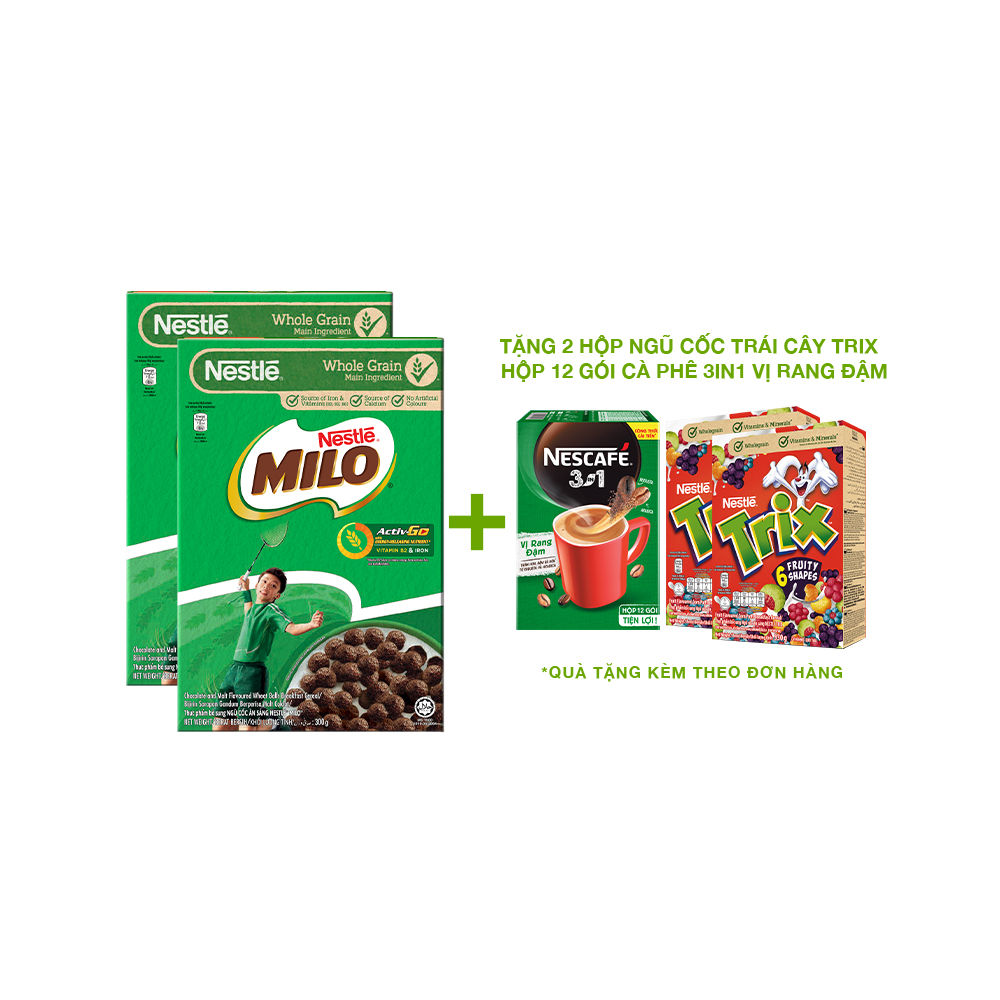 [TẶNG 2 hộp Trix &amp; 1 hộp Nescafé 3in1 vị Rang Đậm] Combo 2 hộp ngũ cốc ăn sáng Nestlé MILO (2*300g)