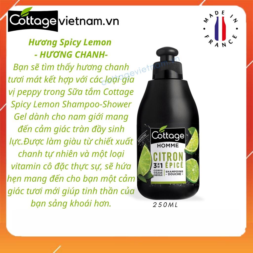 Sữa tắm gội 3 trong 1 cho nam giới, thương hiệu Cottage của Pháp, phân phối chính hãng, dung tích 250ml, mẫu mới 2021