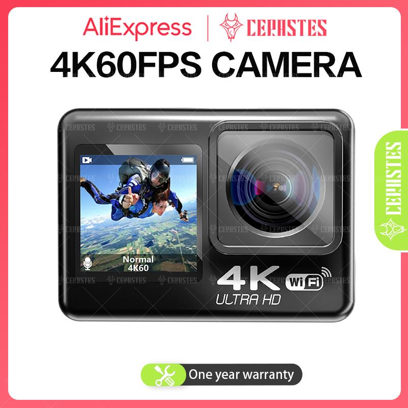 Camera hành động chống rung WiFi CERASTES Màn hình kép 4K 60FPS Góc rộng 170° Camera thể thao chống nước 30m Camera chụp ảnh