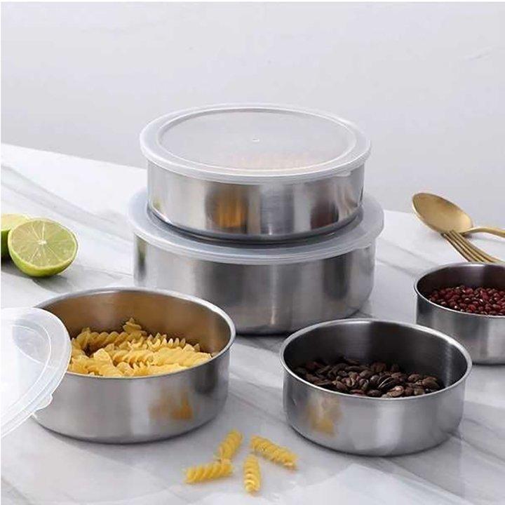 Combo 5 bát inox có nắp đậy silicon, bộ thố inox không gỉ đủ size bền đẹp