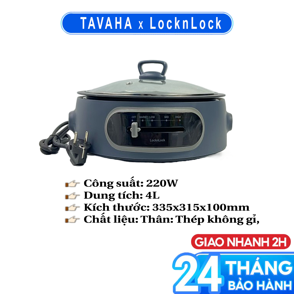 Nồi điện đa năng Lẩu & Nướng 4Lit Lock&Lock EJP542NVY - EJP542 Màu Navy - Hàng Chính Hãng