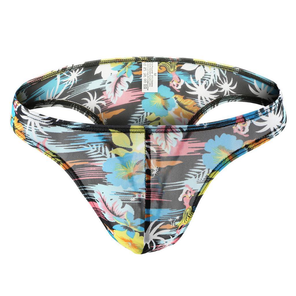 Men Low Rise Floral Comfy G-string Briefs Jockstrap Thongs Underwear