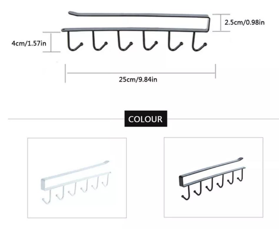 COMBO 2 Móc sắt gắn tủ bếp,tủ quần áo, bàn treo đồ tiện dụng, 6 móc, sơn tĩnh điện ( GIAO MẦU NGẪU NHIÊN )