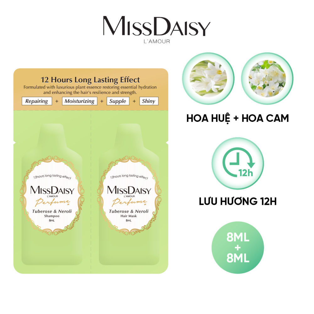 Bộ Dùng Thử Chăm Sóc Tóc Hương Nước Hoa MISSDAISY Chiết Xuất Hoa Huệ &amp; Hoa Cam