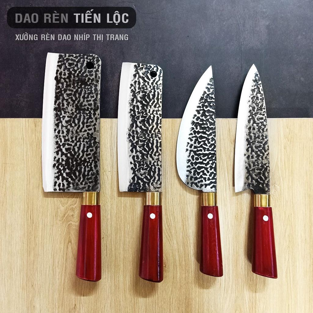 Bộ Dao Làm Bếp 4 Món, Dao Chặt Thái Lọc Đa Năng, Cán đỏ