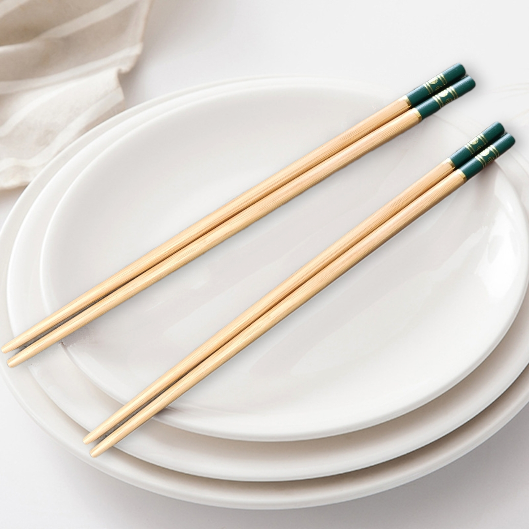 Sét 10 đôi đũa gỗ tre hoa xanh chữ phúc lộc, gỗ tre tự nhiên cao cấp